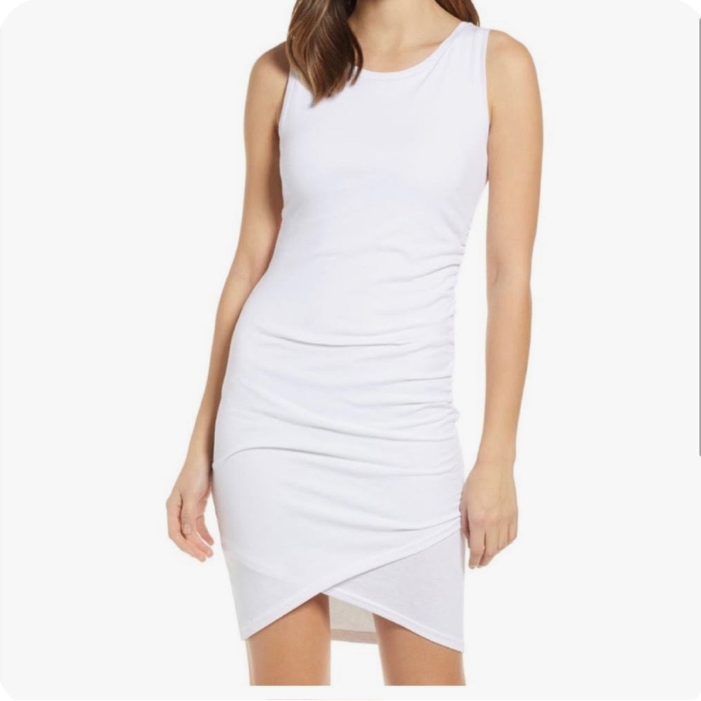 Leith Ruched Body-Con Sleeveless dress, Small, White